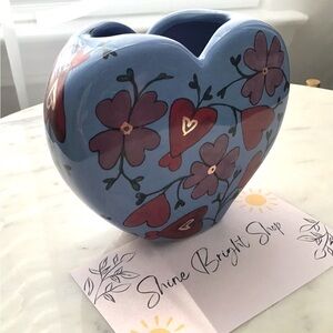 Anthropologie Mud Fairy Vase Glazed Stoneware Hearts Flowers NIB NWT